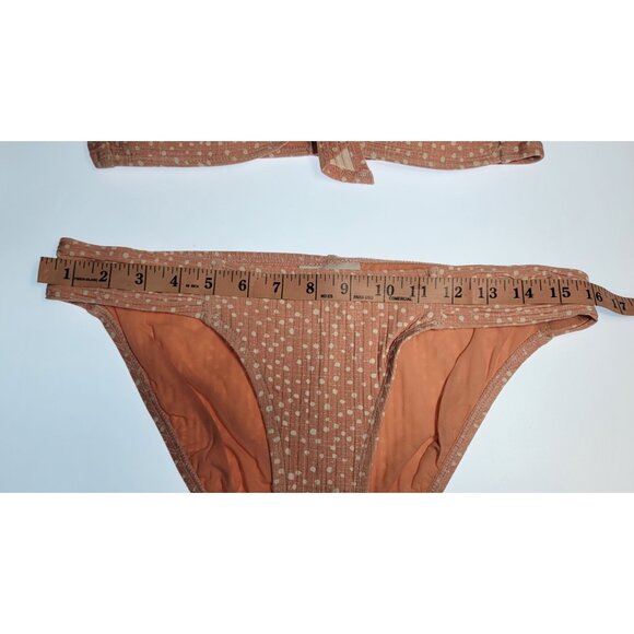 Robin Piccone Bikini Swim Top Strappless Bottom Mid Rise Sz M Pink Polka Dot - Picture 3 of 8
